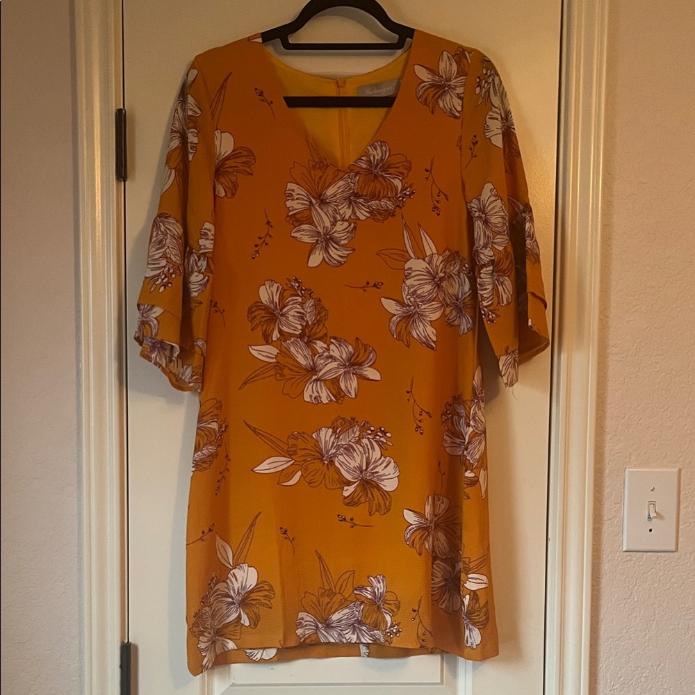 Mustard Floral V-Neck Dress